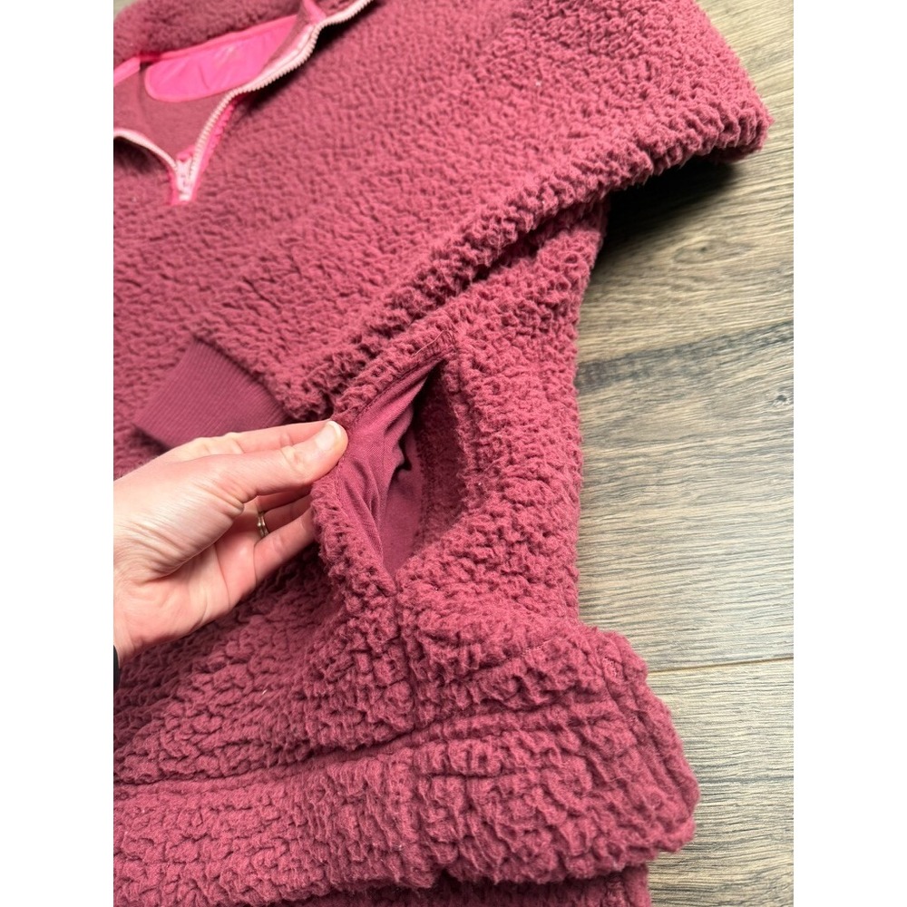 Aerie Women's‎ Sherpa pullover 1/4 zip Sweater Jacket Super Soft Wine Color Sz M - Picture 6 of 11